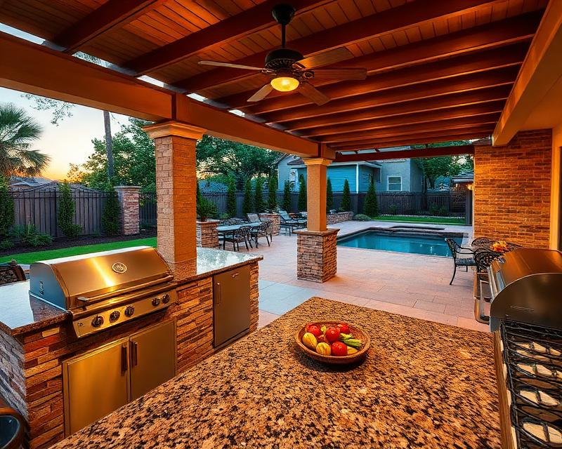 Outdoor Kitchen & Living - Custom pool project in The Woodlands, TX